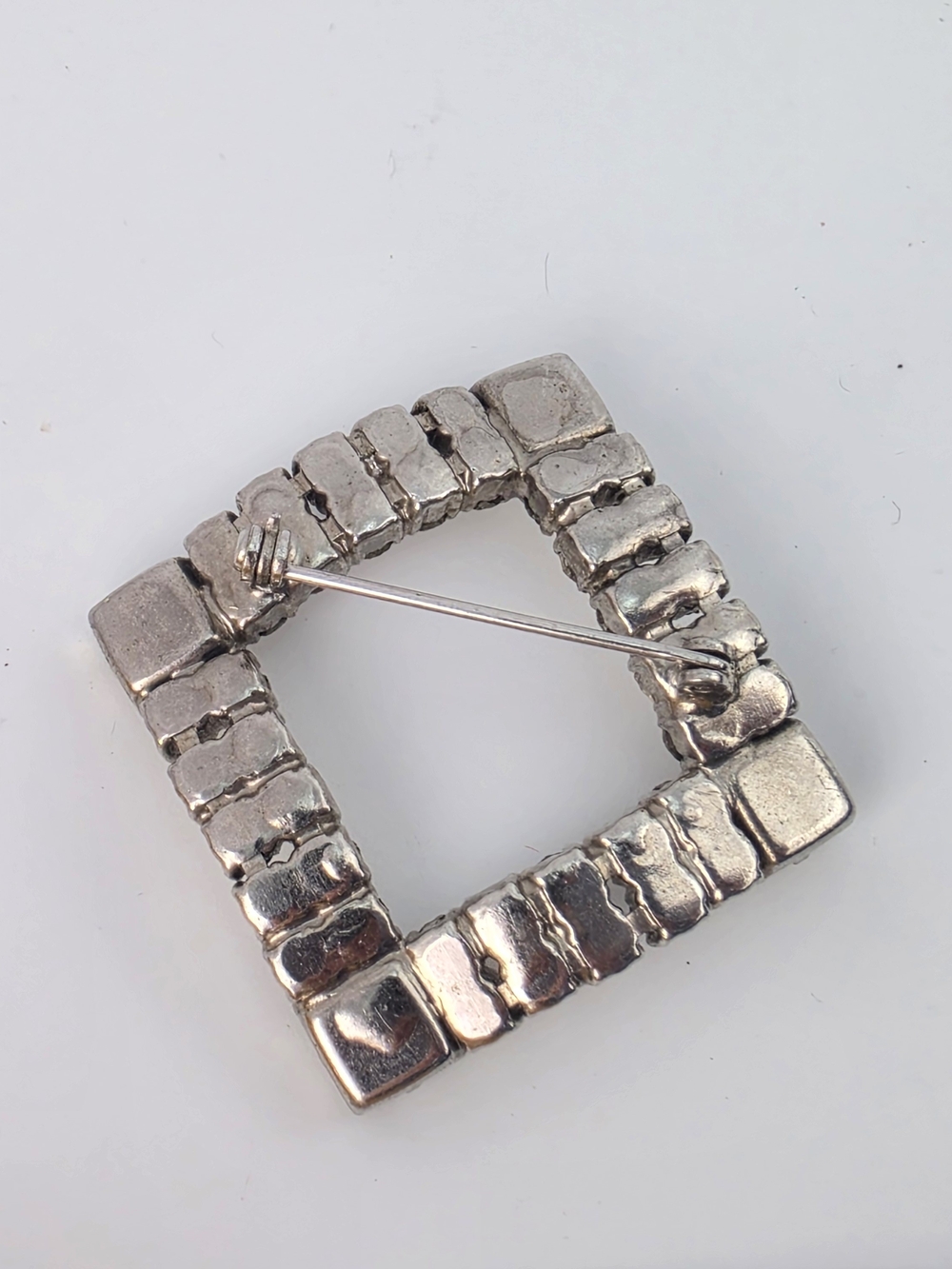 Estate Clear Crystal Square Rhinestone Rhinestone Brooch - Silver - Picture 2 of 2